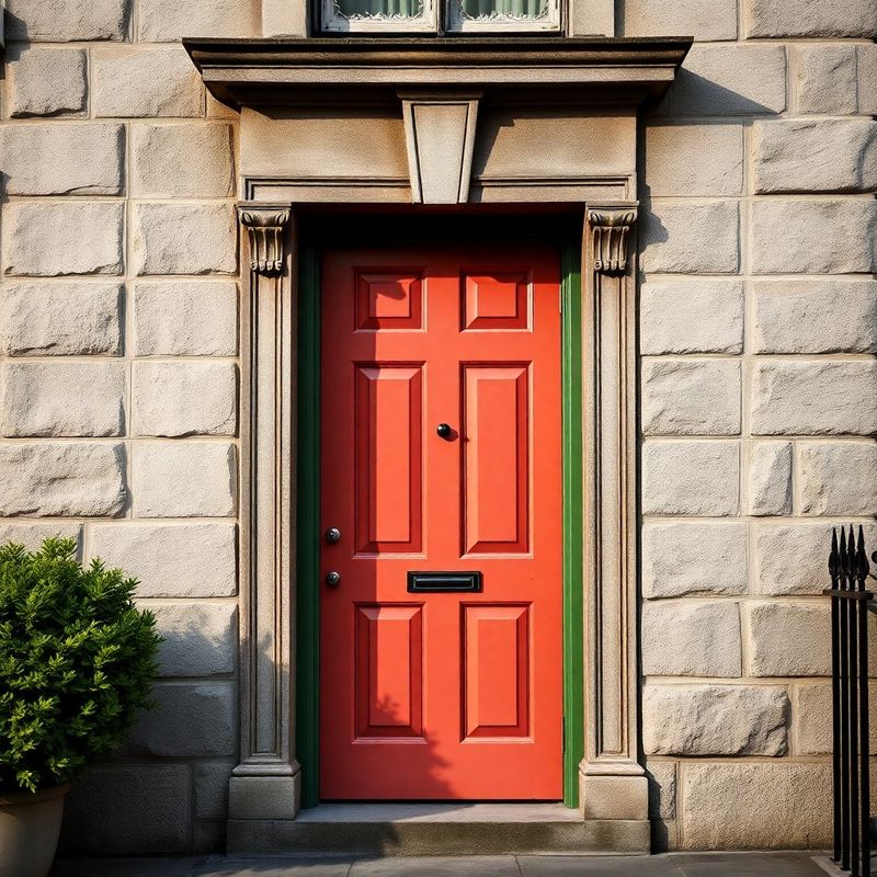 A warm coral Georgian doorway on Clanbrassil Street, Dundalk, in Atlantic afternoon light