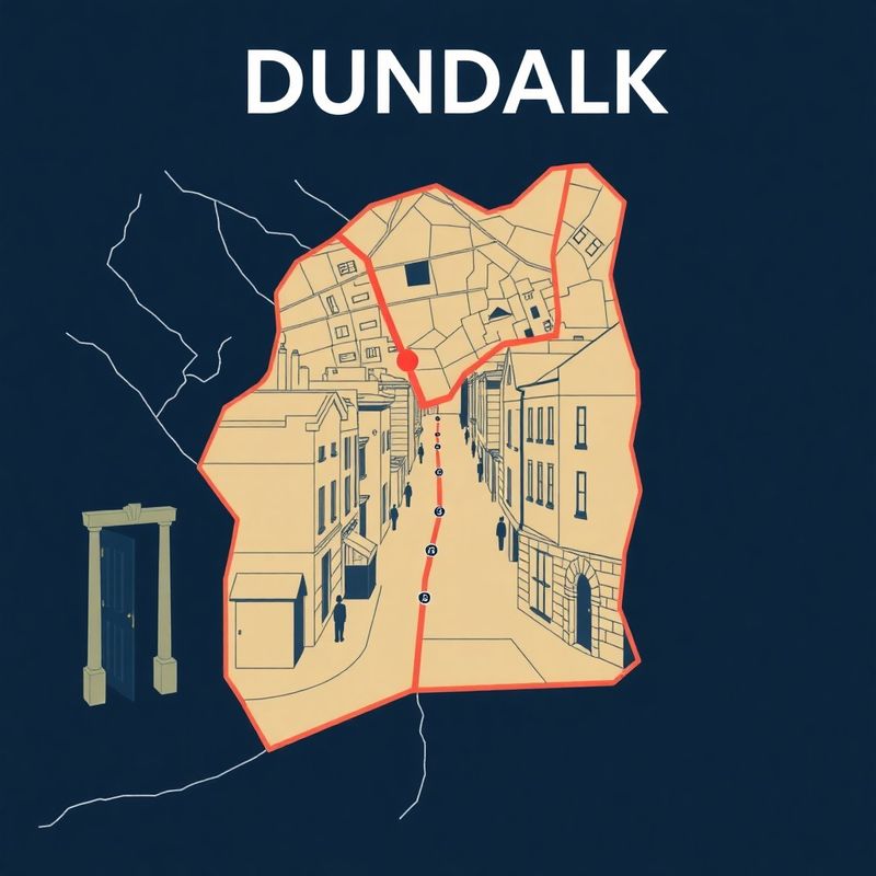 Illustrated map of Dundalk town centre with Clanbrassil Street highlighted in coral